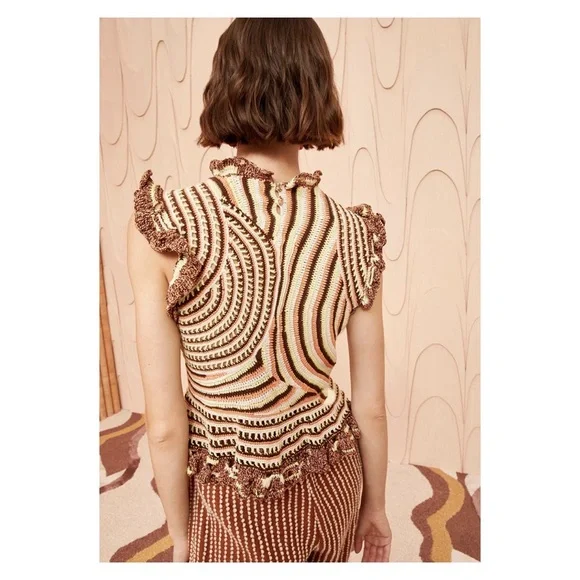 New! ULLA JOHNSON “Aurora” Ruffled Crochet Knit Top - Picture 3 of 14